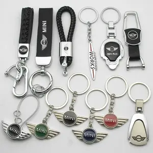 3D Metal/Leather Car Keychain For MINI Cooper One S JWC R55 R56 F56 R57 R58 R59 R60 Emblem Key Chain Key Rings Auto Accessories Keychain Attachment
