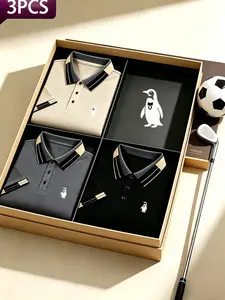 3-Pack Men's Fashion Business Casual Polo Shirts, Mixed Colors, Breathable, All Seasons, Polyester Material, Gift for Men