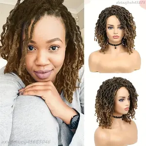 NEW Dreadlock Curly Wig Short Synthetic Braiding Twist Black Ombre Black Brown For Women And Men Afro Curly Hair Party