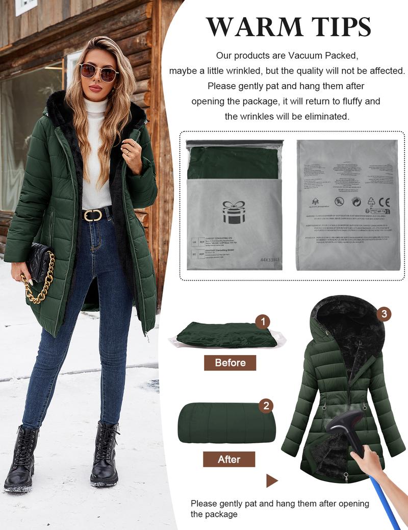 Women's Winter Windproof Fur Warm Slim Fit Down Jacket - Waterproof Long Ski Coat for Commuting FallFreshness #outdoorfun