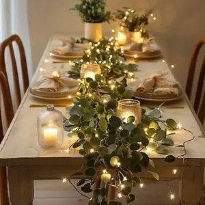 Artificial Berry Eucalyptus Leaf Garland Light String, Cold and Warm Light - 78.74inch Indoor/Outdoor Christmas Decoration, Powered by 20 LED Batteries (AA Batteries Not Included) - Realistic Leaves with Berries and Greenery, Festive Decoration