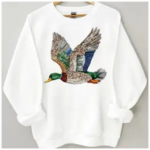 Trendy Bejeweled Duck Sweatshirt, Vintage Aesthetic Hunting Apparel, Unique Gift For Duck Hunter Or Nature Lover Sweater, Unique Bling Bird, Y2K Style, Unisex, Crewneck, Oversized	