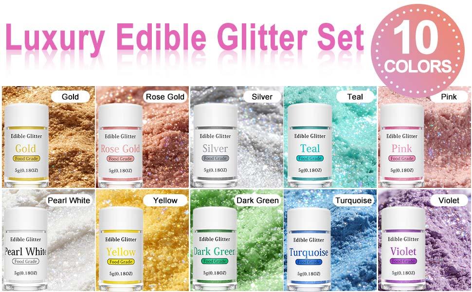 10 Edible Glitter Set 5g/Bottle Food Grade for Drinks Wine Cakes Strawberries Christmas Birthday Holiday Decor Gift Food-Grade Certified Cupcake Brownies Decoration Buttercream Creamy Baked