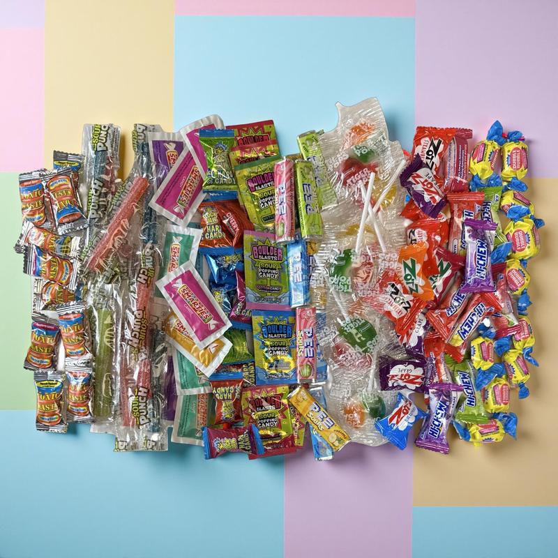100 Piece Sweet & Sour Candy Variety With Dubble Bubble, Smarties, Pez, Zotz, Sour Punch and More