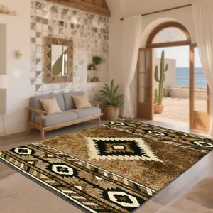 Velvet + Soft and Comfortable American Ethnic Retro Geometric Texture Pattern Printed Carpet, Home Decoration Carpet, Living Room Large Carpet Sofa Cushion Entrance Mat Coffee Table Mat Bedroom Carpet Bedside Mat