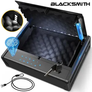 Blacksmith Biometric Pistol Safe Box with Fingerprint Hidden Digital Keypad Key USB Emergency Unlock Steel Construction for Home Car Nightstand