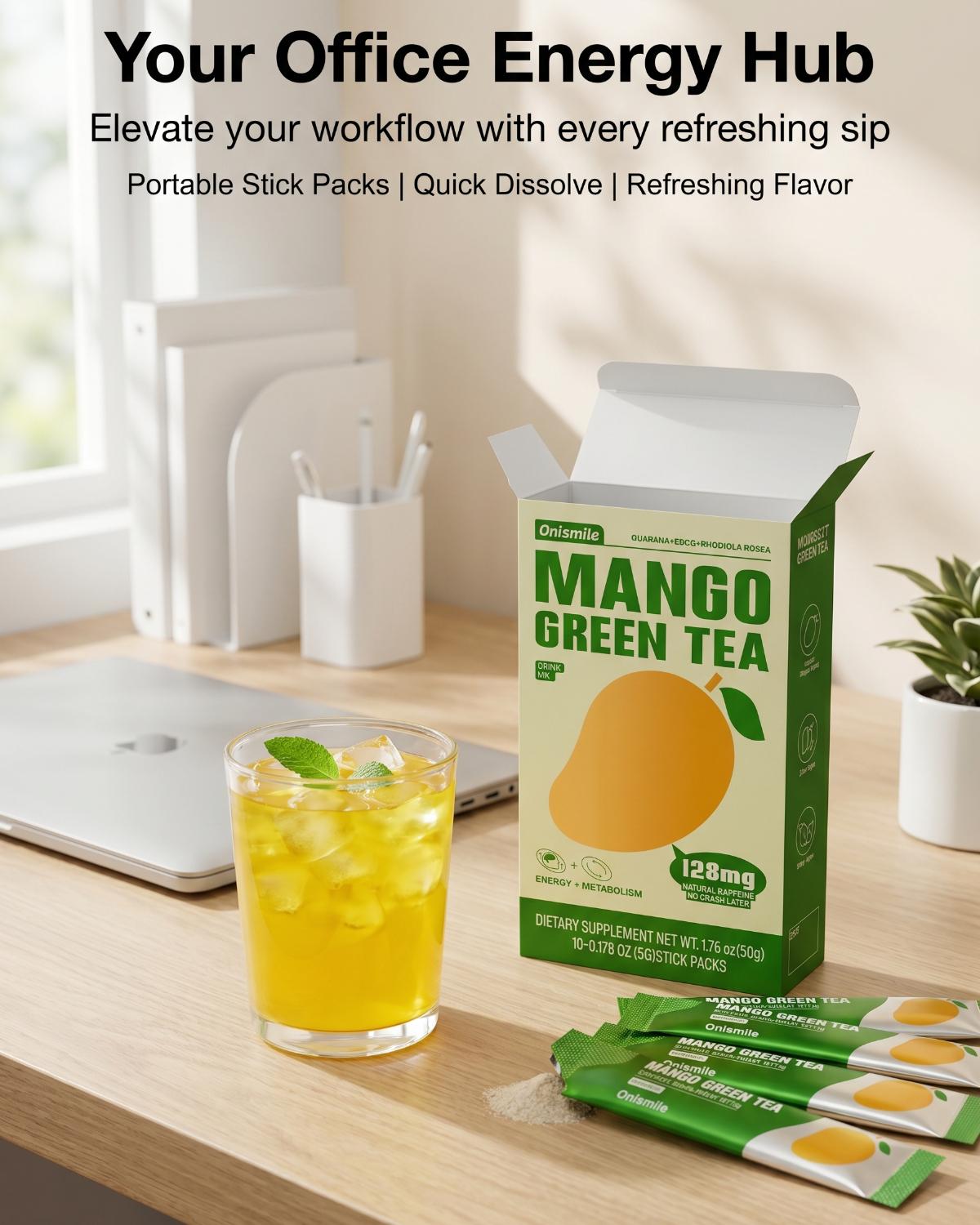 【Onismile】 Refreshing High-Energy Mango Green Tea - Contains natural extracts to boost energy and keep you alert. Zero sugar and low calories. Refreshing and sweet aftertaste.