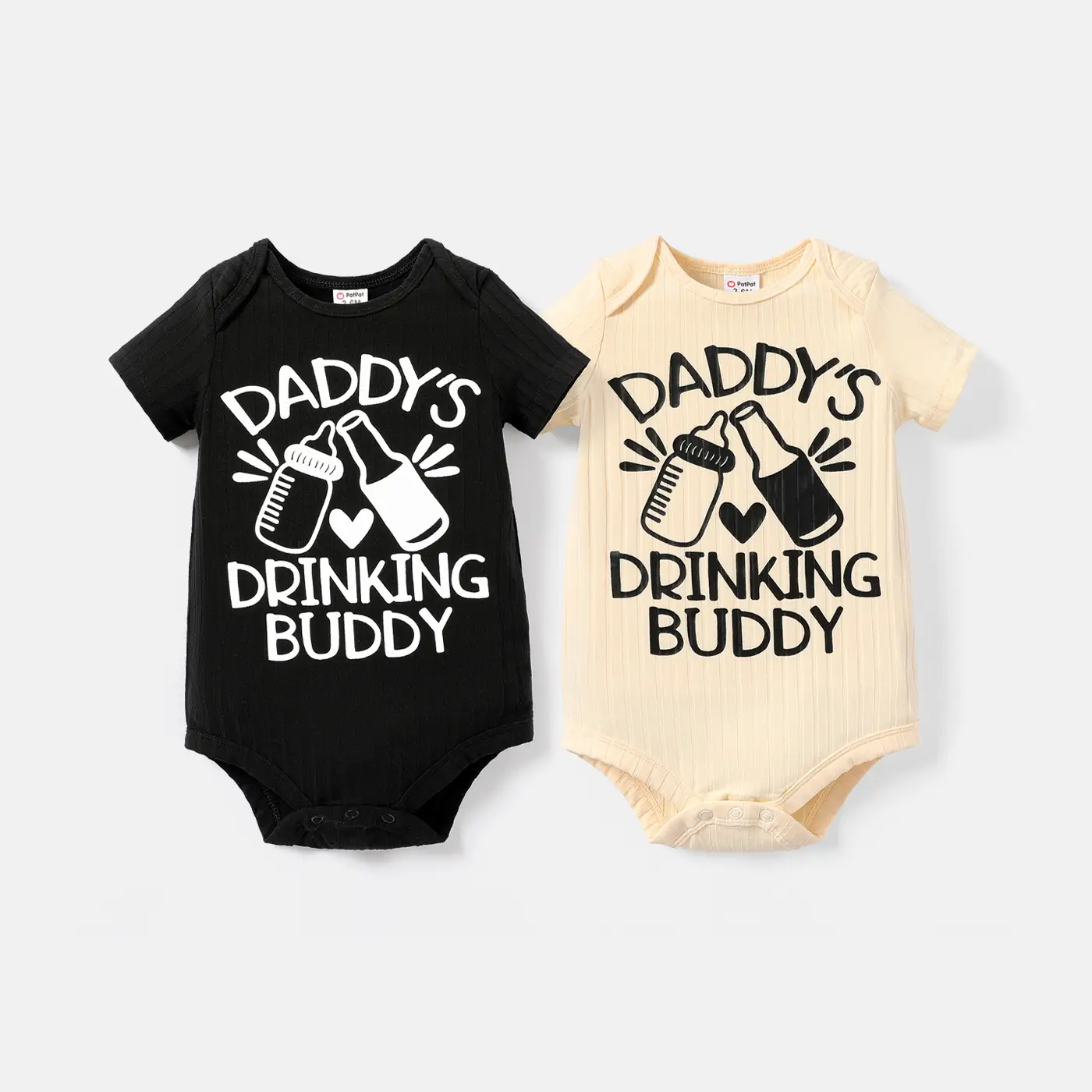 PatPat Baby Boy/Girl Short-sleeve Milk & Beer and Letter Print Ribbed Romper