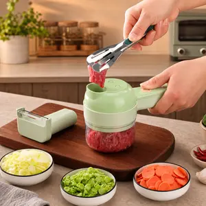 3 in 1 Handheld Electric Vegetable Cutter, Open Feed Slicing Slicer Mini Meat Grinder, Garlic Puree Maker, Wireless Food Chopper with Electric Cleaning Brush, Portable Kitchen Gadget for Onion Chili