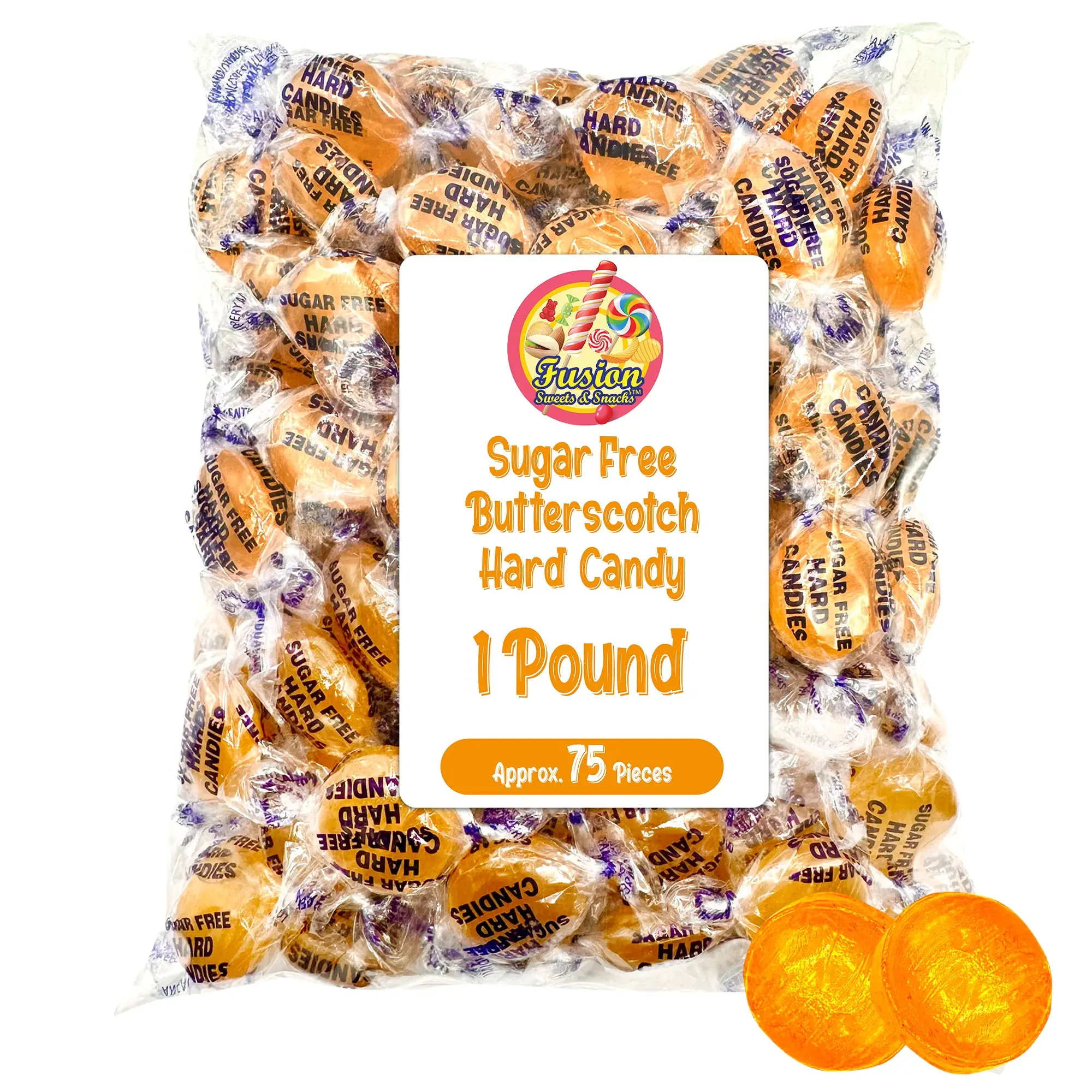 Sugar Free Butterscotch Candy - 1LB Bag of Individually Wrapped Sugar Free Butterscotch Buttons, Butter Scotch Bulk Candy