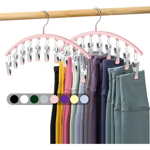 Metal Legging & Pants Hanger with 10 Clips, Space-Saving Closet Organizer, Anti-Drop or Standard Hook, Black/Dark Green, Multi-Pack (2/5 Pack) for Clothes Storage
