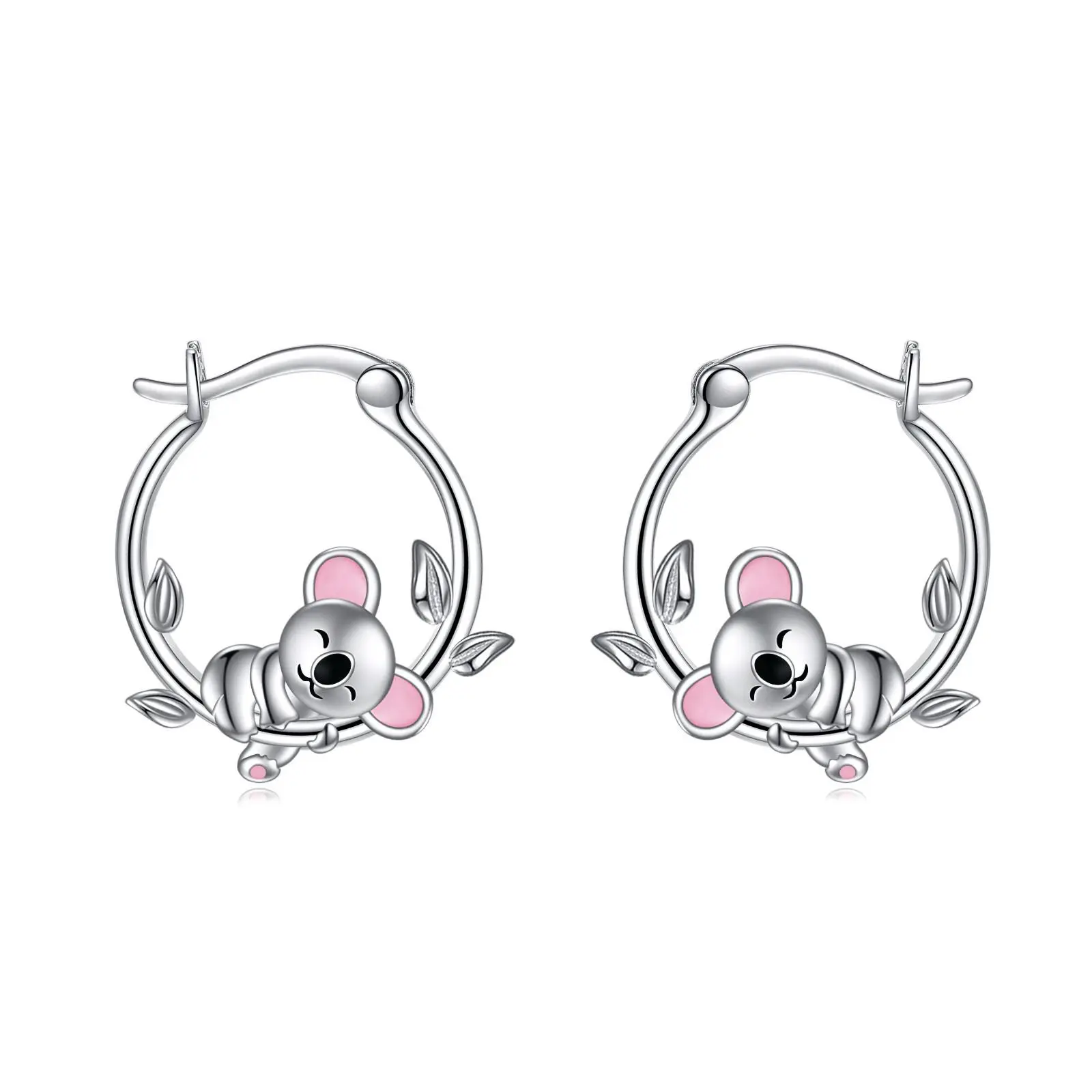 Women's 925 Sterling Silver Koala Huggie Hoop Earrings, Cute Animal Motif Jewelry, Standard Size for Casual Wear Gift