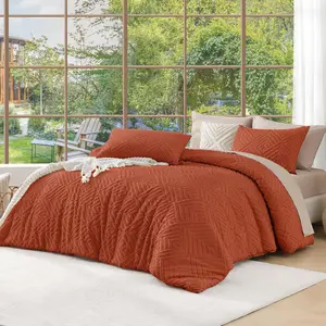 Full Size Comforter Sets Burnt Orange, Boho Lightweight Full, Terracotta Fluffy , 3 Rust Tufted (79x90Inches, 1 Comforter and 2 Pillow Shams)