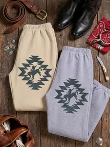 Western Bucking Bronco Sweatpants, Aztec Cowboy Sweatpants, Rodeo Ranch Pants, Casual Rodeo Style Graphic Pants