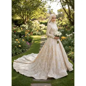 Raya Custom Champagne Modest Wedding Dress by Brides & Tailor