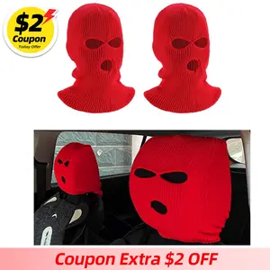 2025 New 2 PCS Car Headrest Cover, Personalized Funny Car Seat Full Face Mask, Ski Mask Wrap Protection for Auto Front Seat Rest Decoration, Universal Interior Car Accessories (Red) Vehicle