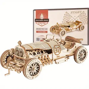 Robotime ROKR 3D Wooden puzzle 1:16 Scale 3D Wooden Mechanical Grand Prix Car Model Kit - Unique Birthday and Christmas Gift - Basswood Material - MC401