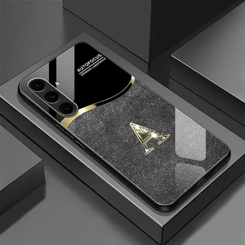 Galaxy S24 FE Smartphone Case, High-End Flashing Letter Glass Cover with Metal Paint Electroplating, Business-Simple Design, Affordable Handheld Cellphone Protection for Anti-Fall, Anti-Fingerprint Devices 995, Casing