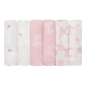 Baby Receiving Blanket Set, Unisex Cotton Muslin Swaddle Wraps, Breathable & Soft Design, Ideal for Newborns, 6-Pack Bundle