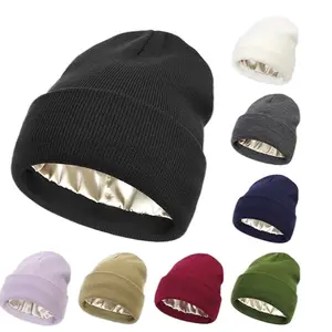 1 pc Kuroux satin lined beanie with lining bonnet beanie silk cotton skull hat for unisex