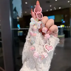 Tulip love building block simple fashion light luxury small fresh lanyard mobile phone lanyard short clip type mobile phone case universal sling portable wrist pendant handmade beaded chain