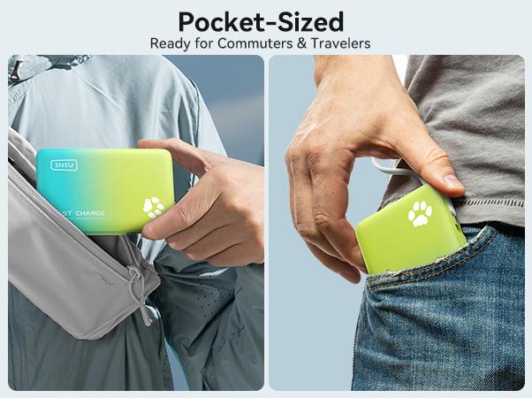 INIU PawGO 45W 10000mAh Power bank with Built-in USB C Cable, Slim PD Fast Charging Portable Charger Travel LED Display Light Battery Pack, External Phone Charge for iPhone 17 16 15 14 13 12 11 Series Samsung iPad Aipods Google Pixel Switch Perfect Gift