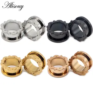 Alisouy 2pcs Stainless Steel Ear Gauges Plugs Flower Lace Ear Flesh Tunnel Expanders Stretchers Earring Piercing Body Jewelry