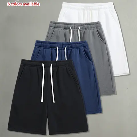 Pack of 4 men’s summer casual shorts: drawstring waist, skin-friendly and breathable, versatile loose fit for everyday wear, leisure, sports, and fitness.summervibes