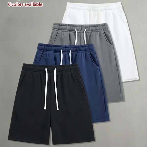 Pack of 4 men’s summer casual shorts: drawstring waist, skin-friendly and breathable, versatile loose fit for everyday wear, leisure, sports, and fitness.summervibes