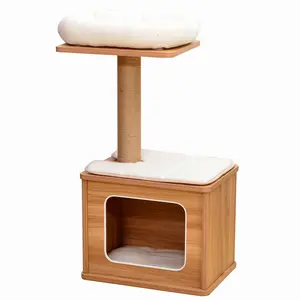 Minimalist 3-Level Cat Tree with Wooden Accents Multi-Level