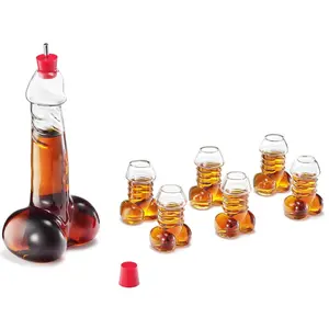 Funny Whiskey Decanter – Unique Glass Decanter for Scotch, Bourbon, Tequila & More – Hilarious Gag Gift with 6 Shot Glasses – Perfect for Parties & Novelty Barware
