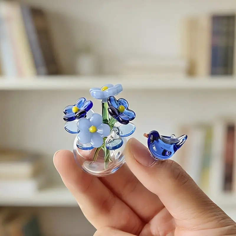 1set Cute Daisy Glass Flower Mini Sculptures, Colorful Glass Flowers, Artificial Daisies, Mini Bouquets with Flower Vases, Decorations for Women, Mother'S Day Gifts, Home, Office Desk Decorations，home decor，desk ornament, Decorative Artificial Flowers