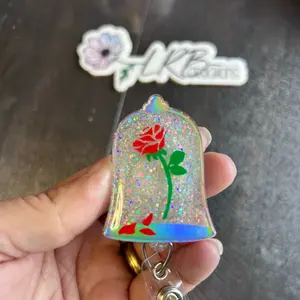Magic Rose in Glass Badge Reel ~ Retractable ID Badge Holder ~ Handmade ~ Fun Badge Reel ~ Nurse Badge Reel ~ Medical Wear ~ Teacher Lanyard ~ Teacher Humor ~ Teacher Appreciation ~ Belle Inspired