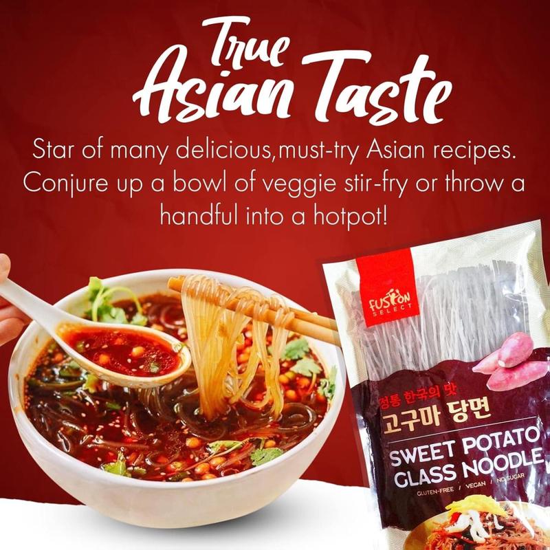 Fusion Select 2 Packs Sweet Potato Glass Noodles - Zero-Fat, Low-Calorie, No-Sodium Diet-Friendly, Gluten-Free, Vegan, Stir-Fry, Dumplings, Hot Pot 7.05oz
