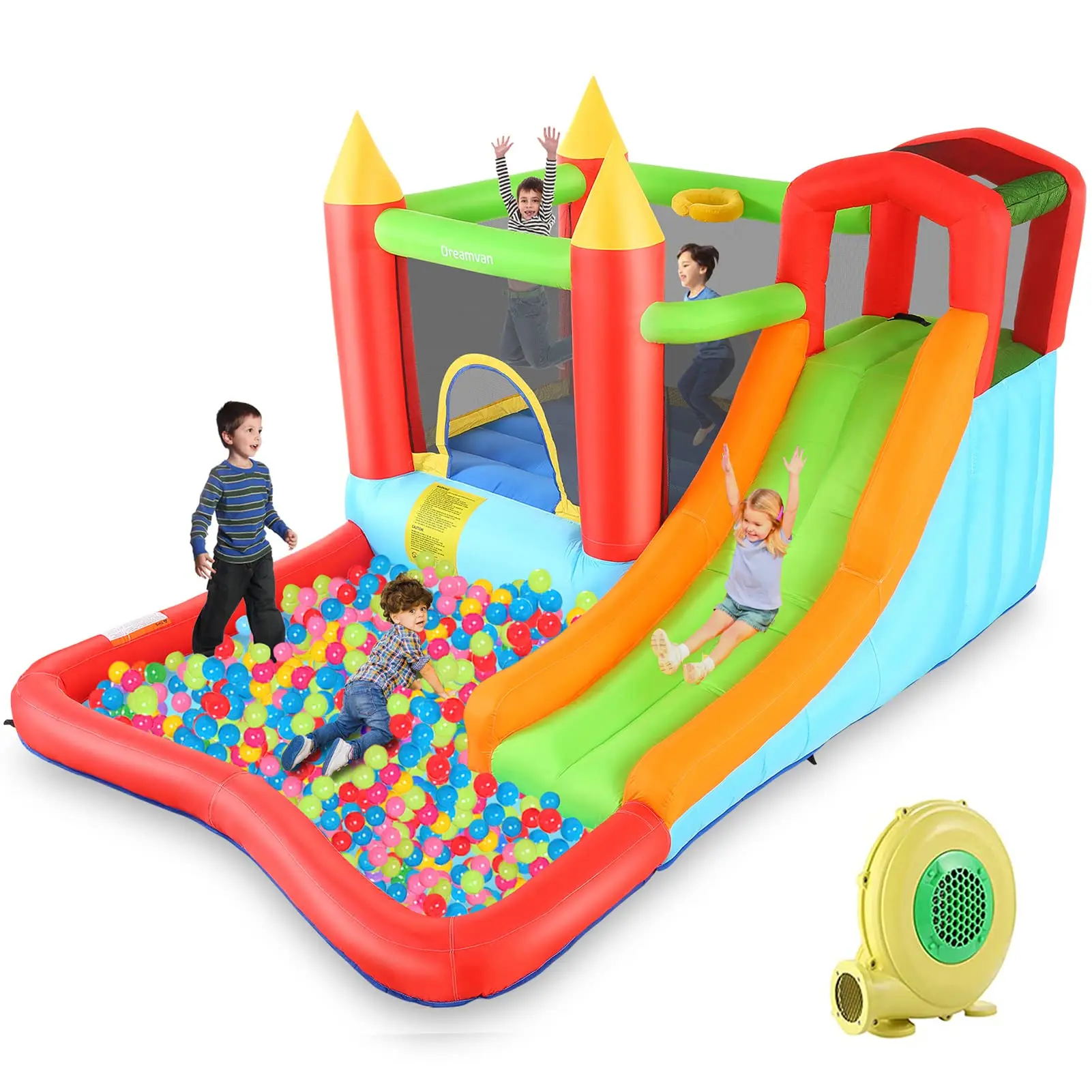 Bounce HouseInflatable Bounce Castle with Blower for Kids 3-12Outdoor/Indoor Bouncy House Water Park for Backyard with Splash SlideClimbing WallBall PitJumping Area (146" x 103" x 73")