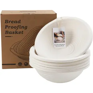 6x 10inch Round Pulp Sourdough Banneton Bread Proofing Basket Brotform Baking Supply with 30 count Disposable Non-Woven Liners and Storage Bag for Professional and Homemade Bread