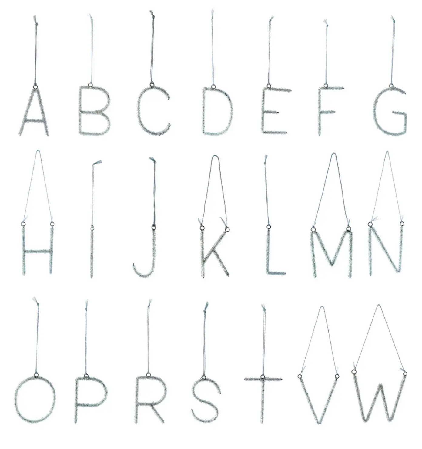 Metal Alphabet Ornament with Beads Silver