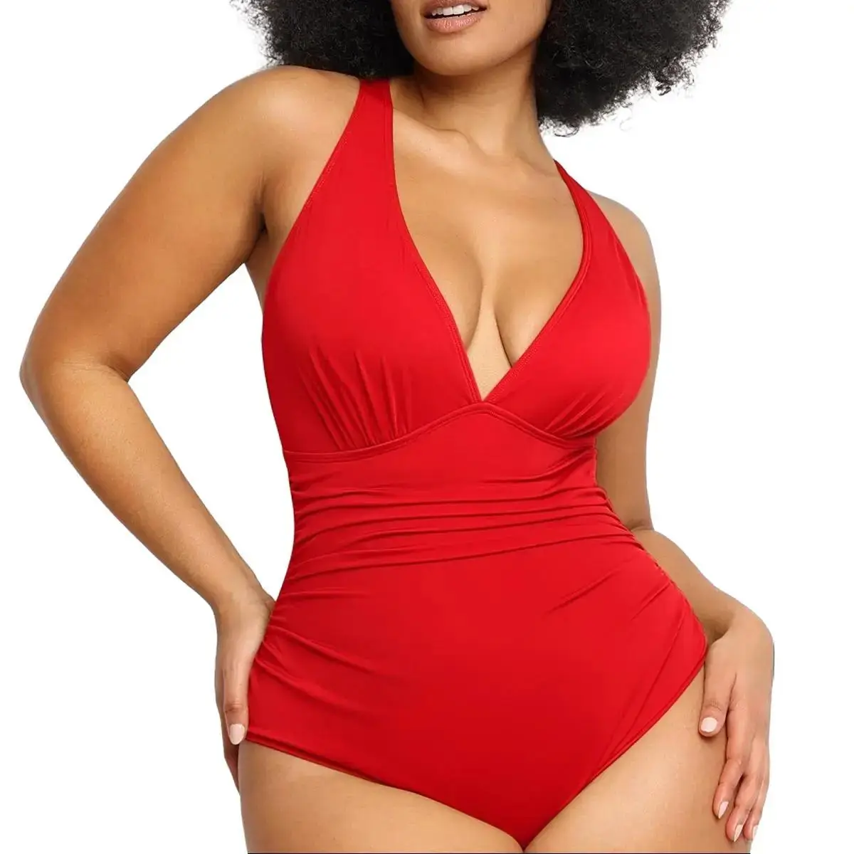 Shapellx Women's Smart Sculpt Front Ruched Swimsuit Tummy Tucking One Piece Slimming Bathing Suit Sculpting Snatched Waistline Swimwear