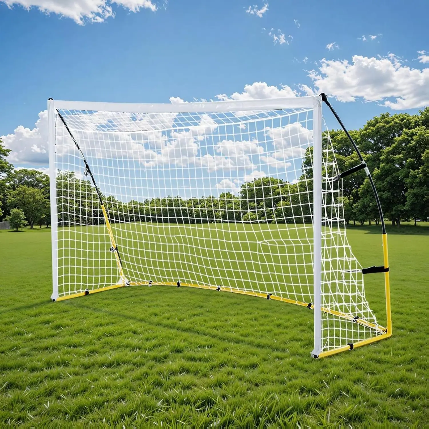 AECOJOY 8FT x 5FT Soccer Goal & Rebounder for Backyard Portable Pop Up Football Goal with Carry Bag U-Shaped Stakes & Bungees for Youth and Adults Perfect for Garden Beach and Training