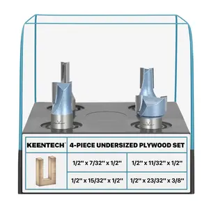 KEENTECH 4-Piece Router Bit Set for Undersized Plywood – 1/2" Shank, Precise Groove Cutting for 1/4"–3/4" Panels