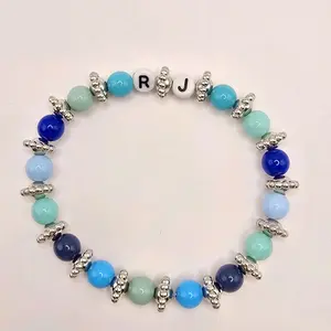 River's Journey (RJ) Fundraising Blue and Green Bead Bracelet with Initial Charms