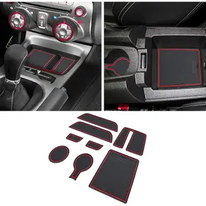 for Chevy Camaro Accessories 2010-2015 Interior Cup Holder Inserts Center Console Liner Mats Door Pocket Liners Non-Slip Anti Dust Premium Custom 8-pc Set (Red Trim)