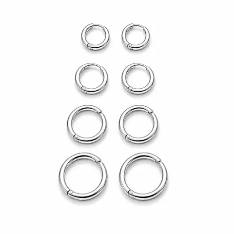 Unisex 4-Pair Classic 316L Surgical Steel Silver Huggie Hoop Earrings - Multi-Size (8mm,10mm,12mm,14mm), Hypoallergenic, Men's Earrings, Piercing Gear for Cartilage, Sports & Outdoor Fan Shop Basketball Jewelry Gift for Friends/Family Birthdays