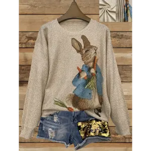 LightweightFullPrint3DRabbitPrintWomen'sFashionKnitSweaterRoundNeckLongSleevesCasualStylePolyesterRegularFitsweatersKnitwear