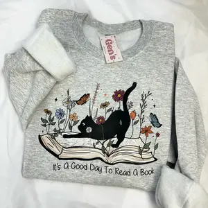 It's A Good Day To Read A Book Sweatshirt, Book Cat Sweatshirt, Bookish Sweatshirt,Book Lover Gift, Cute Cat Book Sweatshirt,Cat Lover Sweater