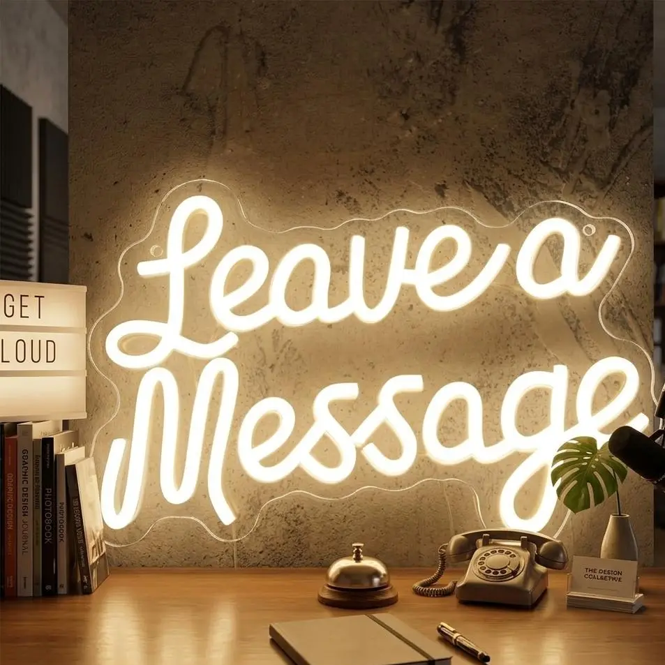 Leave A Message Neon Sign - Custom-Shaped Glow Desktop Dim Cableless LED Light Sign, USB-Powered Dimmable, for Wedding Decor & Business Storefront Reception Desk, Cableless Light Signs, Custom-Shaped Light Signs