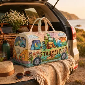 Stay Wild Quilted Weekender Bag, Boho Travel Duffle Bag with Spacious Interior, Soft Padded Overnight Tote for Weekend Trips, Road Trips, Camping and Everyday Getaways