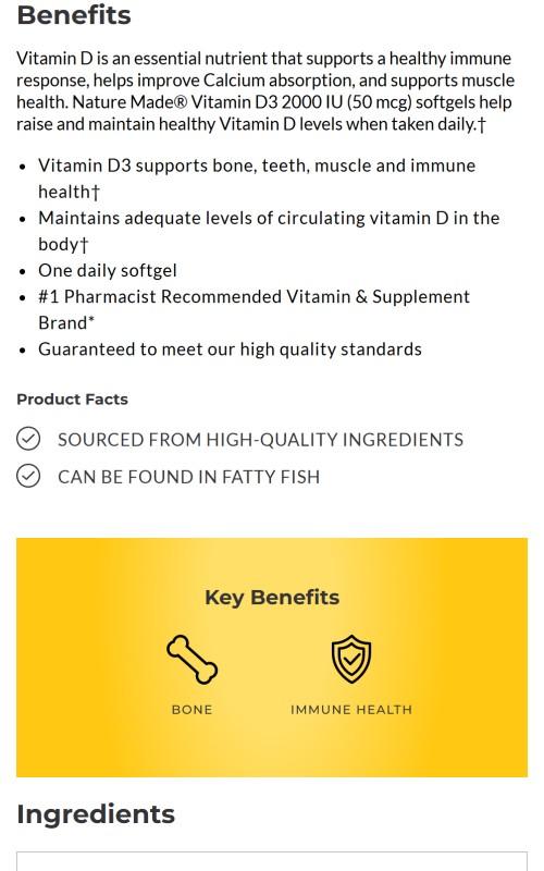 Vitamin D3 2000 IU (50 mcg) Softgels