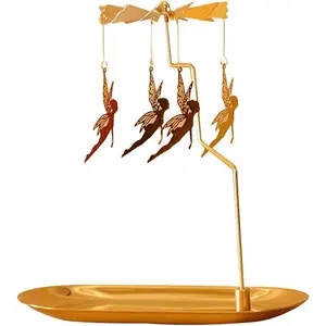 Spinning candle holder with tray glod carousel candle spinner rotating metal tea light candle holder for table centerpiece christmas valentines day party decor gift gold elves