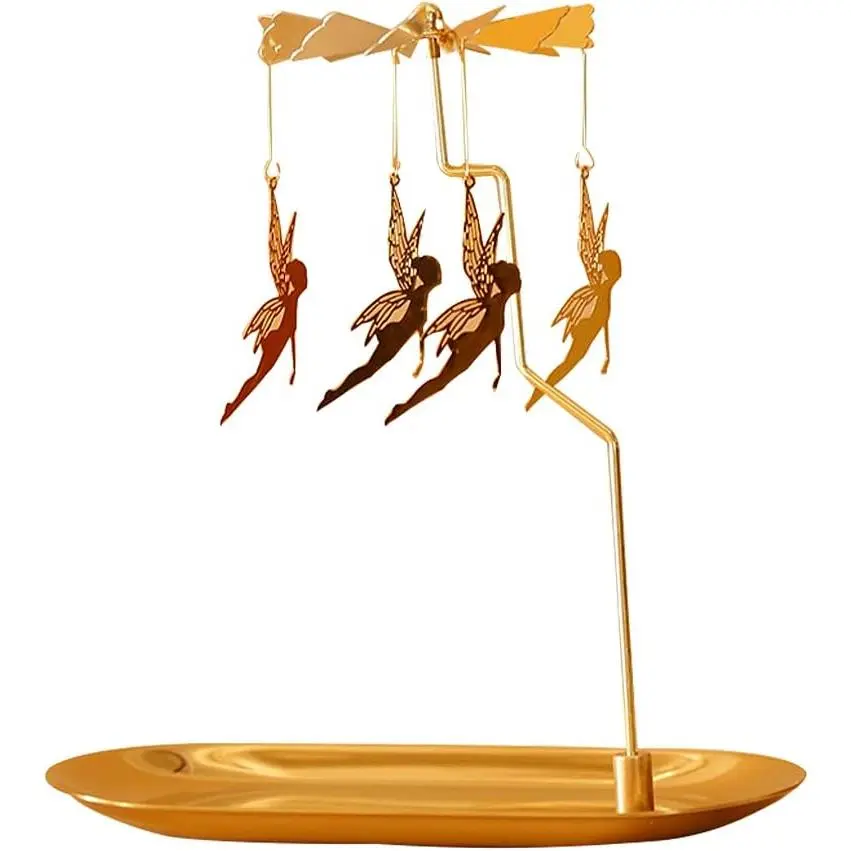 Spinning candle holder with tray glod carousel candle spinner rotating metal tea light candle holder for table centerpiece christmas valentines day party decor gift gold elves